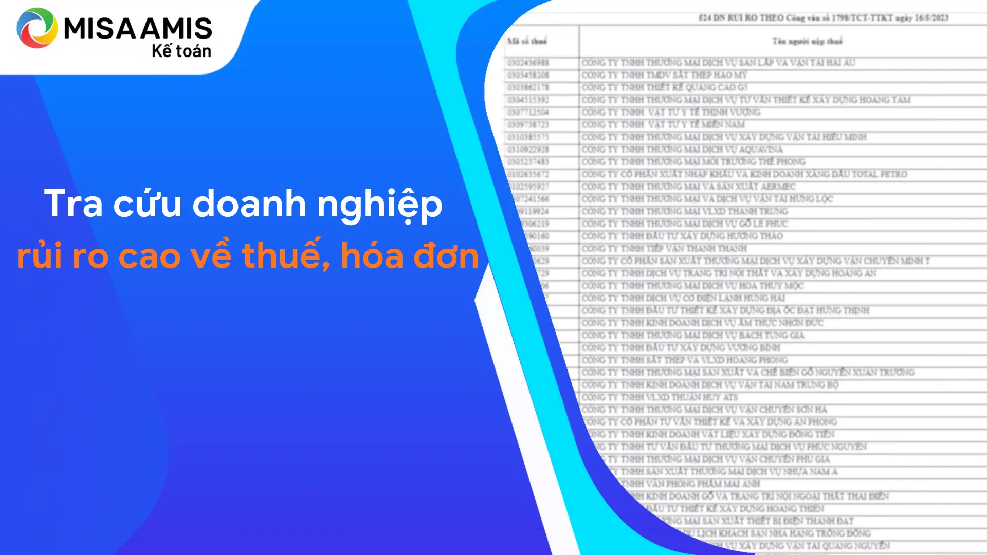 Danh sách doanh nghiệp rủi ro cao về thuế hóa đơn